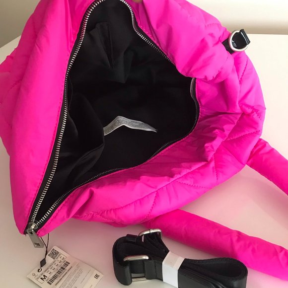 Zara Fuchsia Hot Pink Neon Quilted Shopper Tote NWT - Picture 8 of 11